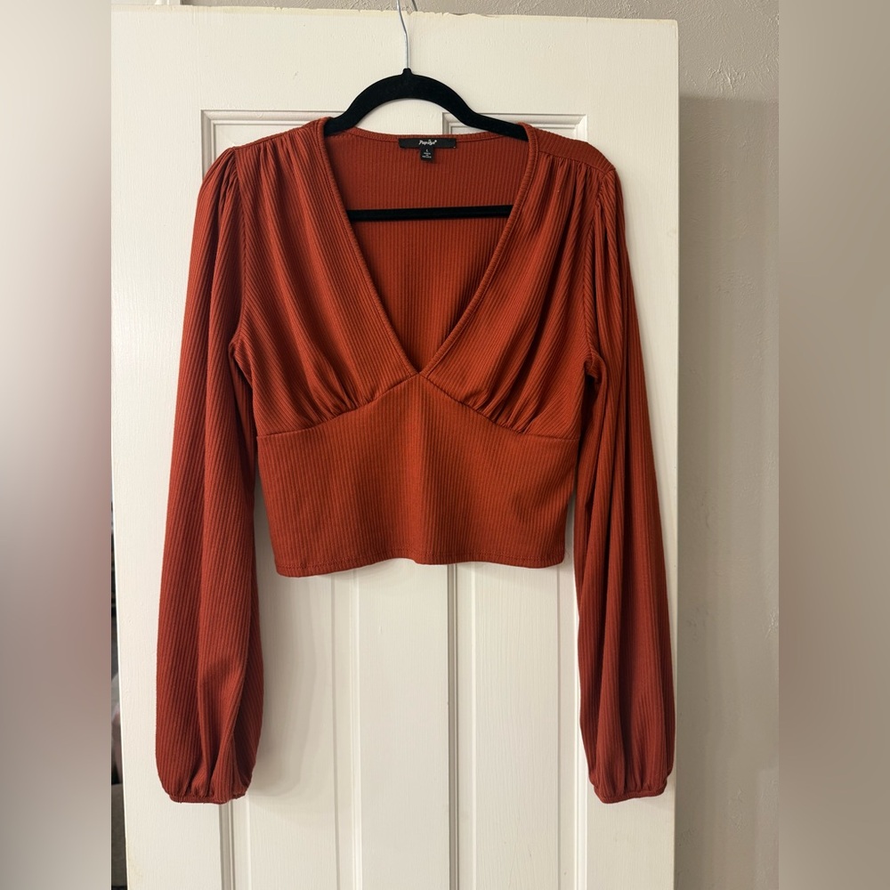 Papaya Rust V-Neck Blouse